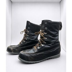Vintage Ted Williams Black Leather Field Boots Moc Toe Lace Up Bastiano Sole 7C